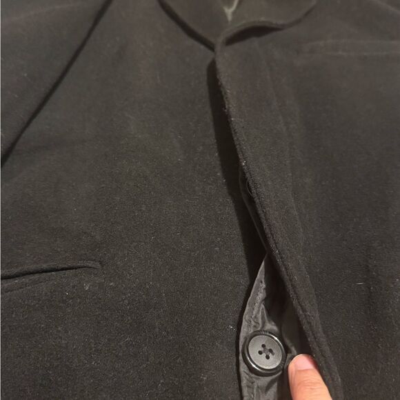 COVINGTON Men's Large Black Pea Coat Wool Coat Wool Blend Hidden buttons - Picture 4 of 9